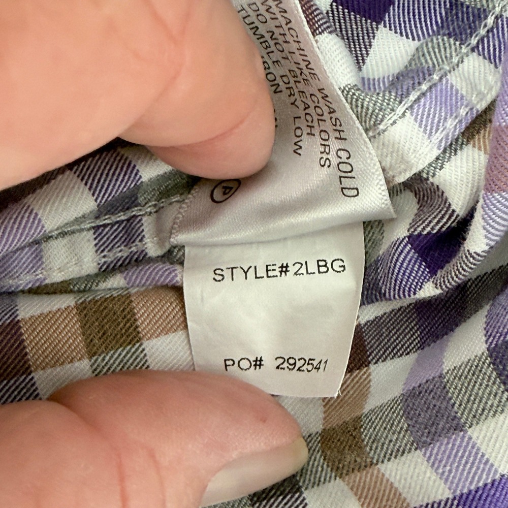 Orvis Country Twill Plaid Button Down Shirt Mens Large Purple Tan Made Portugal - Picture 16 of 16